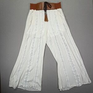 Onetheland Wide Leg Pants Womens Medium White Excellent Boho Crochet Lace